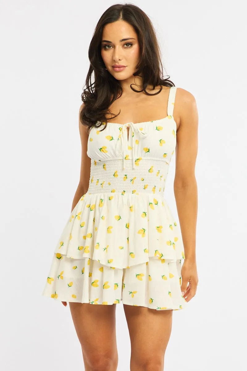 Yellow Ditsy Ruffle Playsuit Strappy sold by Ally Fashion