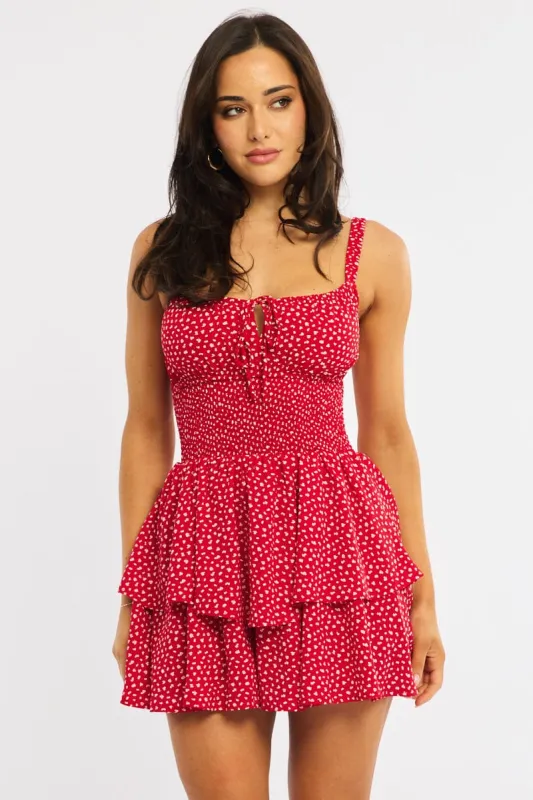 Red Ditsy Ruffled Playsuit sold by Ally Fashion