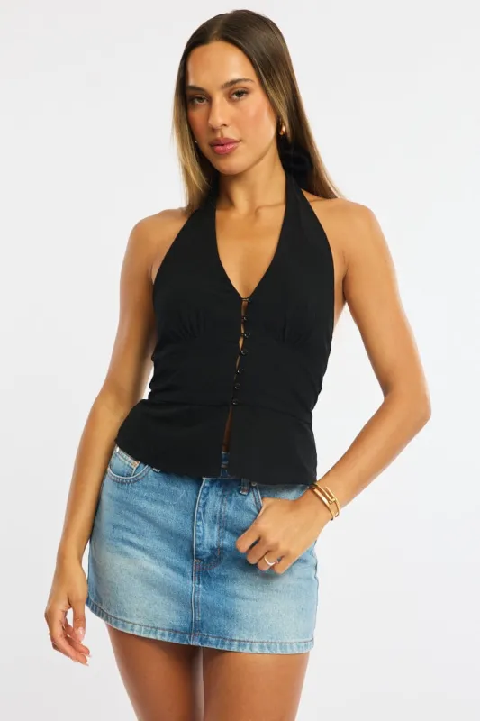 Black Vest Halter Neck sold by Ally Fashion