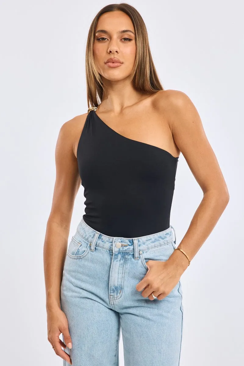 Black One Shoulder Bodysuit sold by Ally Fashion