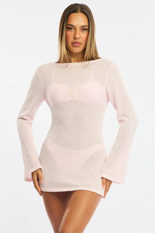 Pink Deep Plunge Mini Beach Dress sold by Ally Fashion