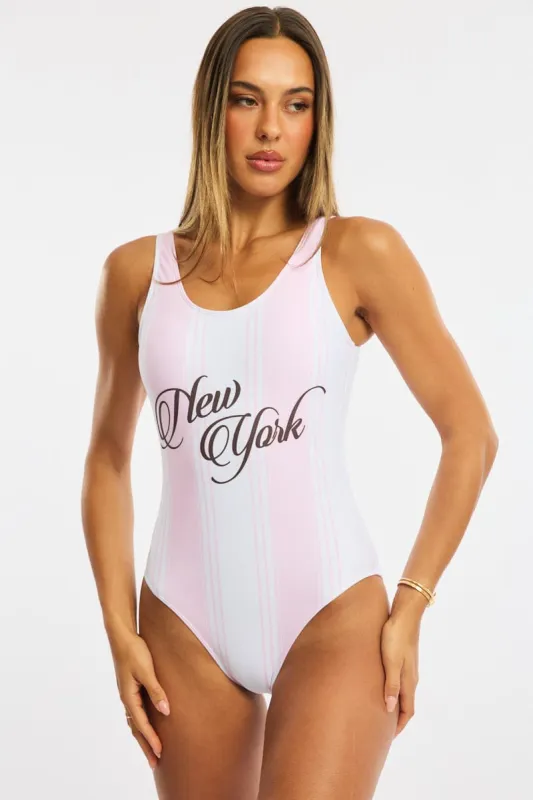 Pink Stripe One Piece Swimsuit sold by Ally Fashion