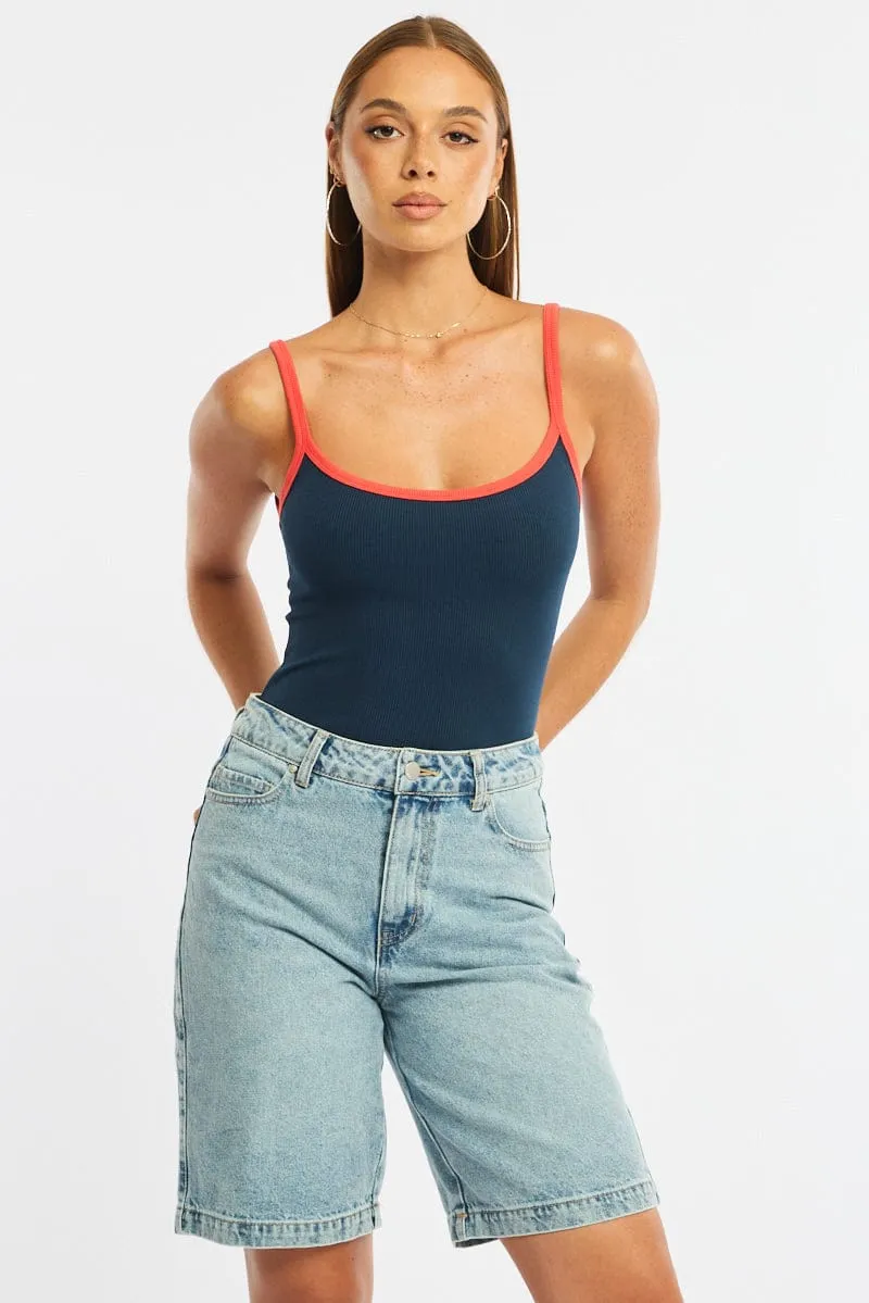 Blue Tank Top Sleeveless Rib sold by Ally Fashion