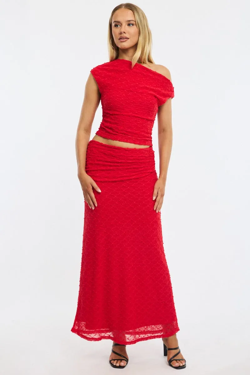 Red Asymmetric Top Sleeveless One Shoulder Textured sold by Ally Fashion product image thumbnail 2