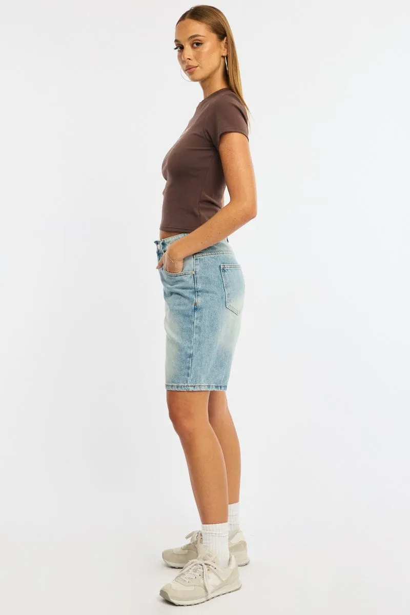 Denim Knee Length Short Mid Rise sold by Ally Fashion product image thumbnail 4