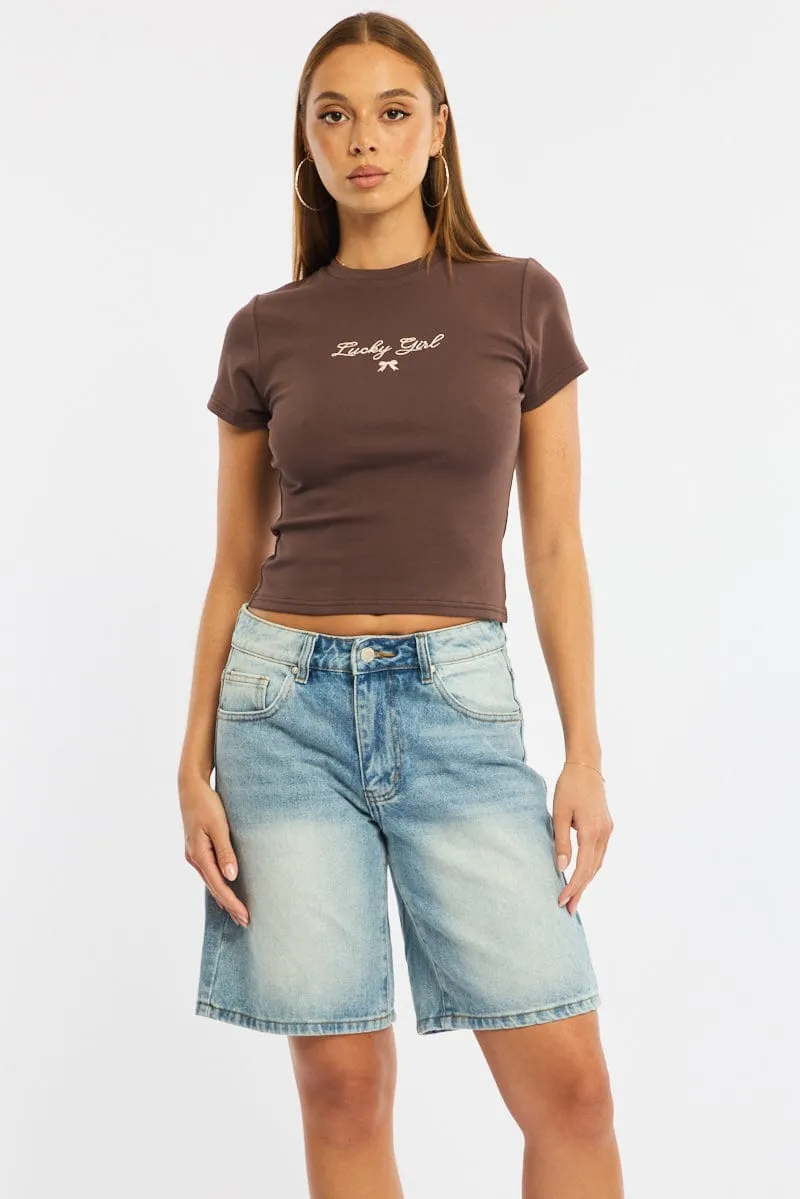 Denim Knee Length Short Mid Rise sold by Ally Fashion