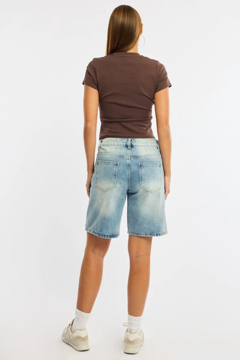 Denim Knee Length Short Mid Rise sold by Ally Fashion product image thumbnail 5