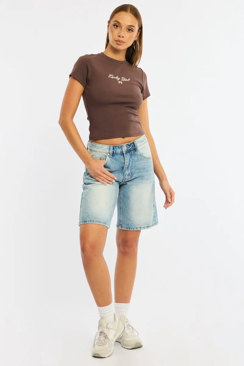 Denim Knee Length Short Mid Rise sold by Ally Fashion product image thumbnail 3