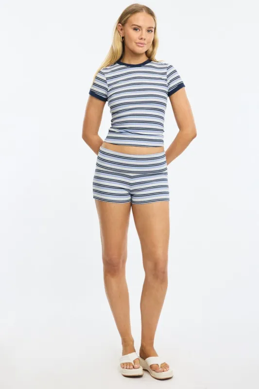 Blue Stripe Shorts Folded Waist sold by Ally Fashion
