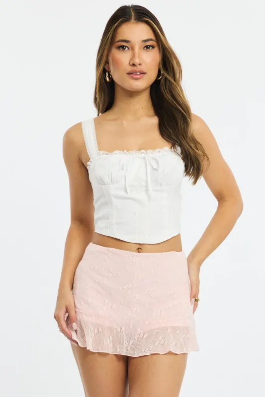 Pink Flare Skort Skirt Mid Rise Lace Textured sold by Ally Fashion