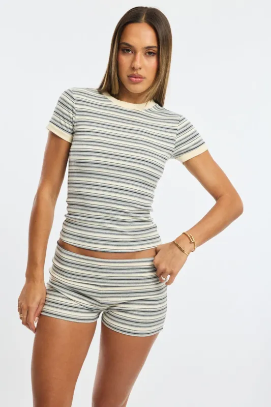 Grey Stripe Shorts Folded Waist sold by Ally Fashion