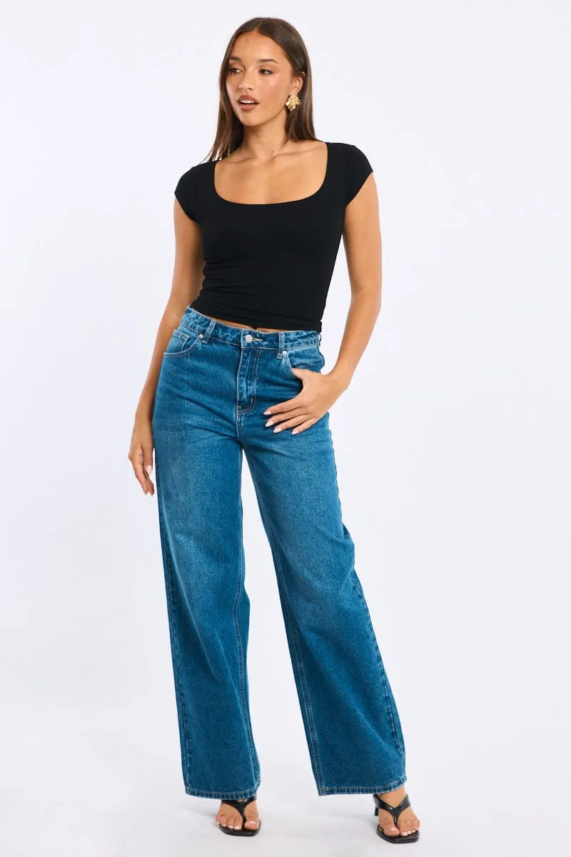 Black Square Neck T-shirt Cap Sleeve sold by Ally Fashion product image thumbnail 2