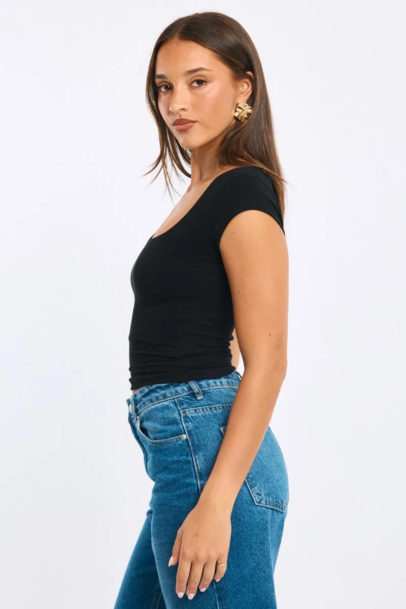 Black Square Neck T-shirt Cap Sleeve sold by Ally Fashion product image thumbnail 3