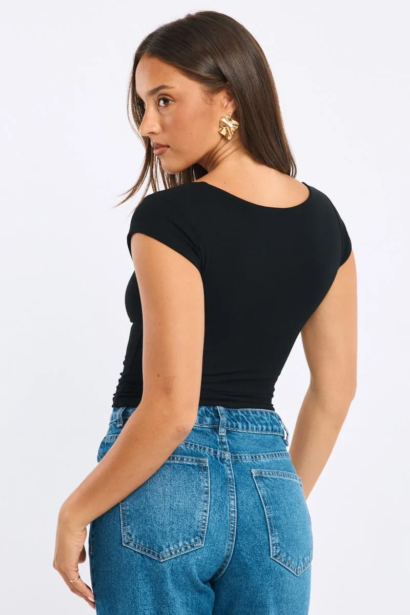 Black Square Neck T-shirt Cap Sleeve sold by Ally Fashion product image thumbnail 4