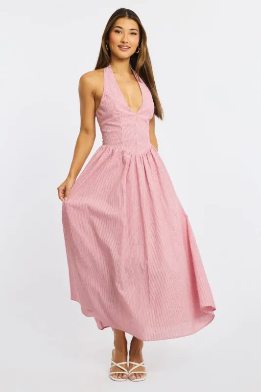 Red Stripe Halter Neck Dress sold by Ally Fashion