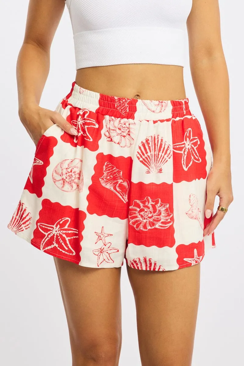 Red Abstract Shorts High Rise sold by Ally Fashion product image thumbnail 2