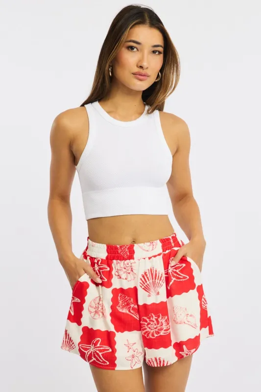 Red Abstract Shorts High Rise sold by Ally Fashion