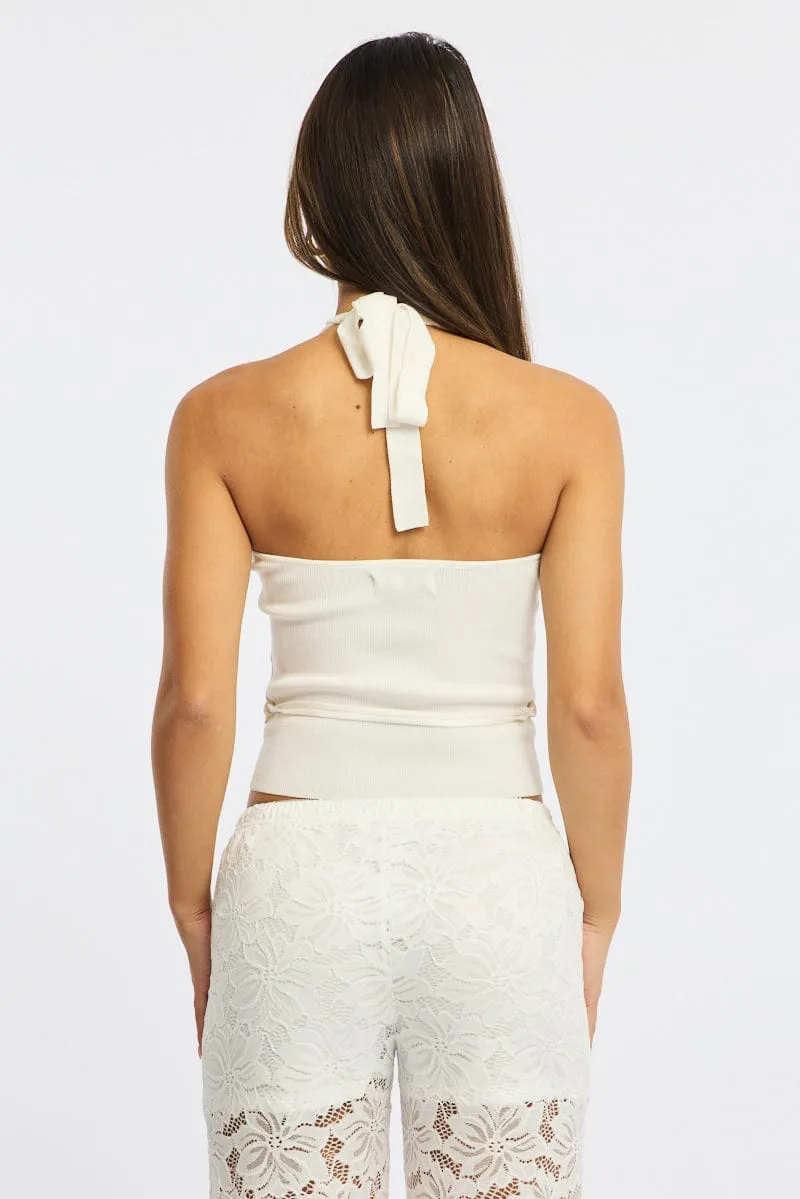 White Halter Knit Top Buckled Waist sold by Ally Fashion product image thumbnail 4
