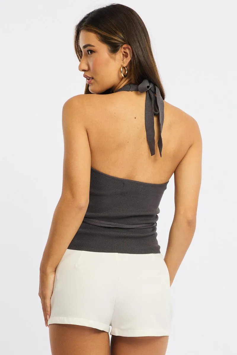 Grey Halter Knit Top Buckled Waist sold by Ally Fashion product image thumbnail 4