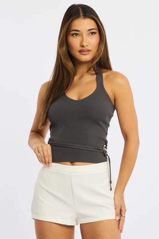 Grey Halter Knit Top Buckled Waist sold by Ally Fashion
