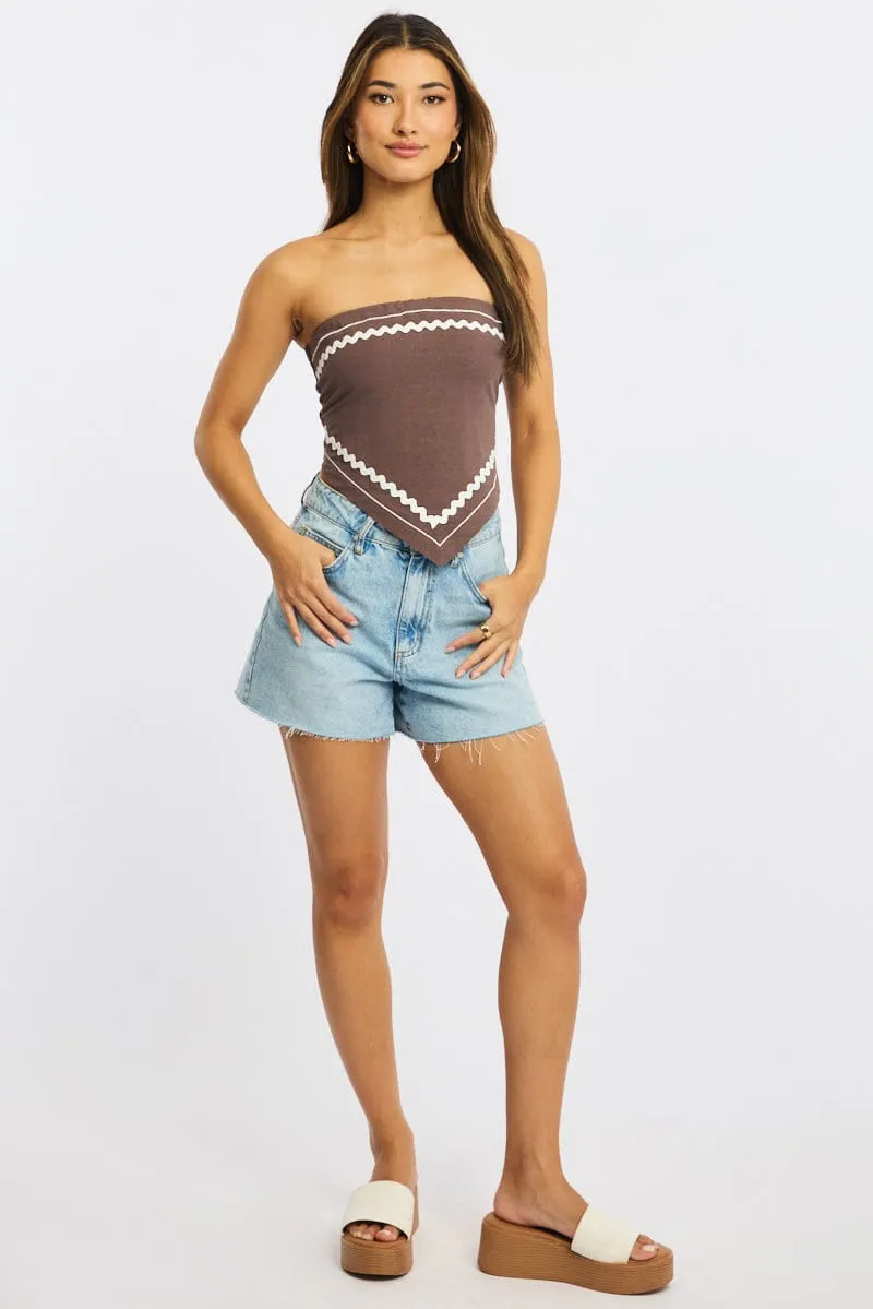 Brown Scarf Top Sleeveless Bandeau Linen Blend Ric Rac sold by Ally Fashion product image thumbnail 2