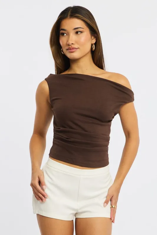 Brown Off Shoulder Top sold by Ally Fashion