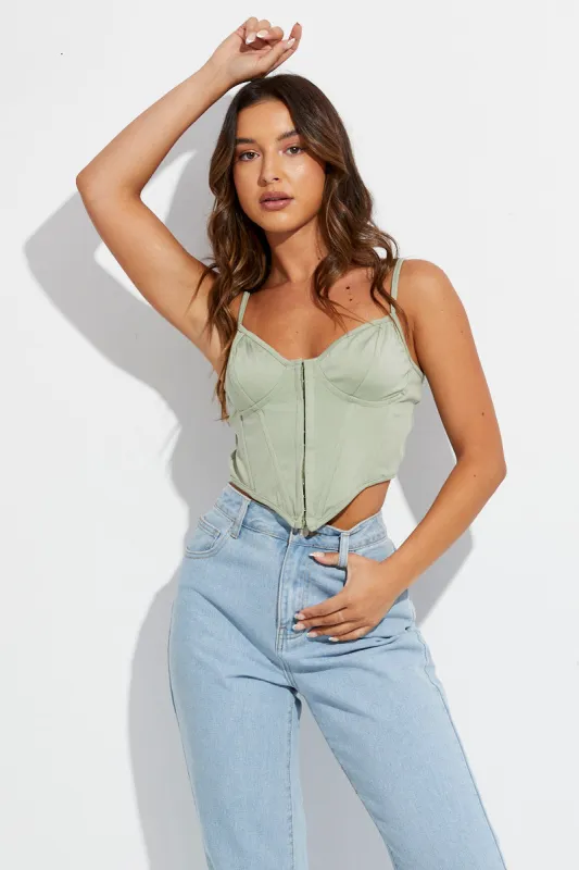 Green Corset Singlet Sleeveless Sweetheart Neck sold by Ally Fashion