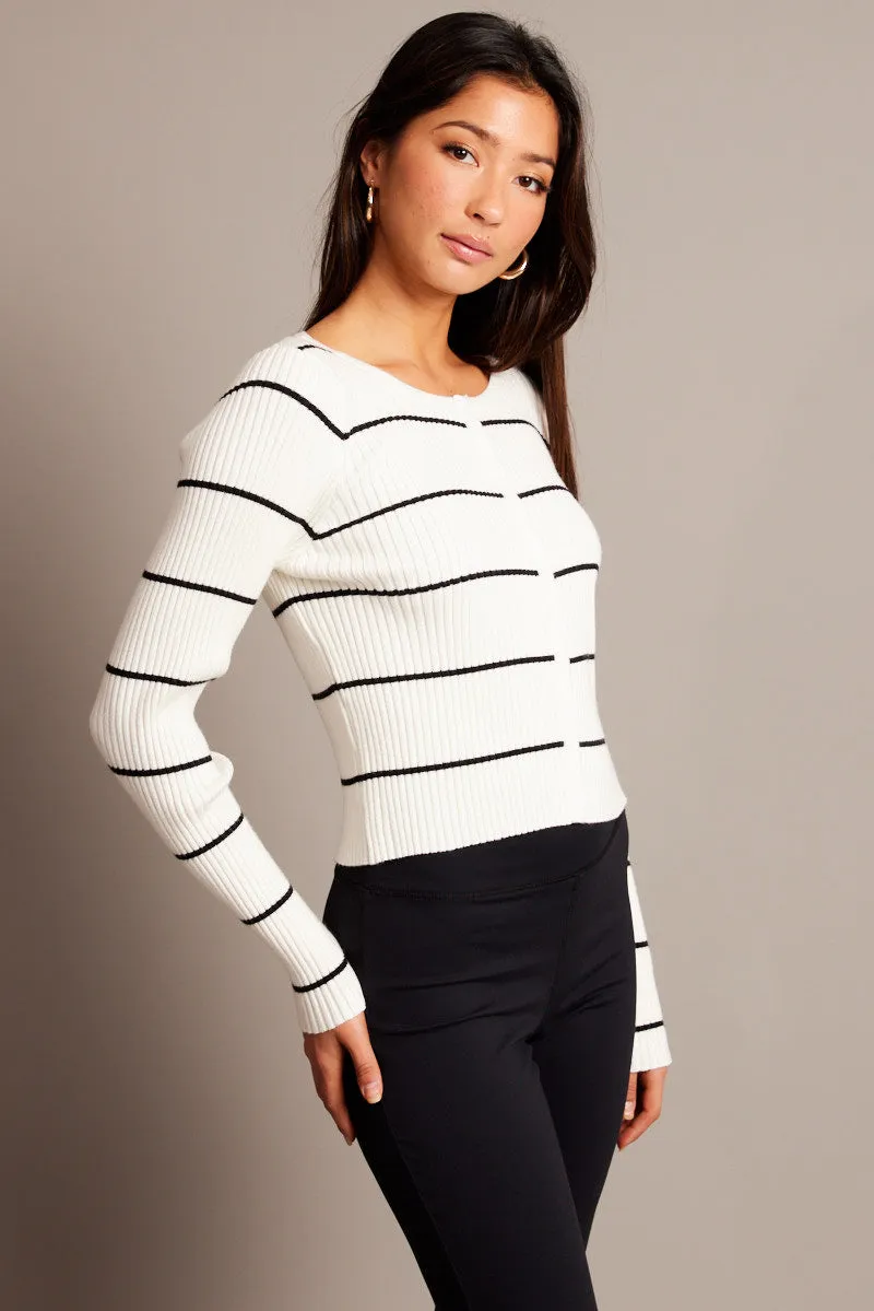 Beige Stripe Fitted Cardigan Long Sleeve Round Neck Stripe sold by Ally Fashion product image thumbnail 4