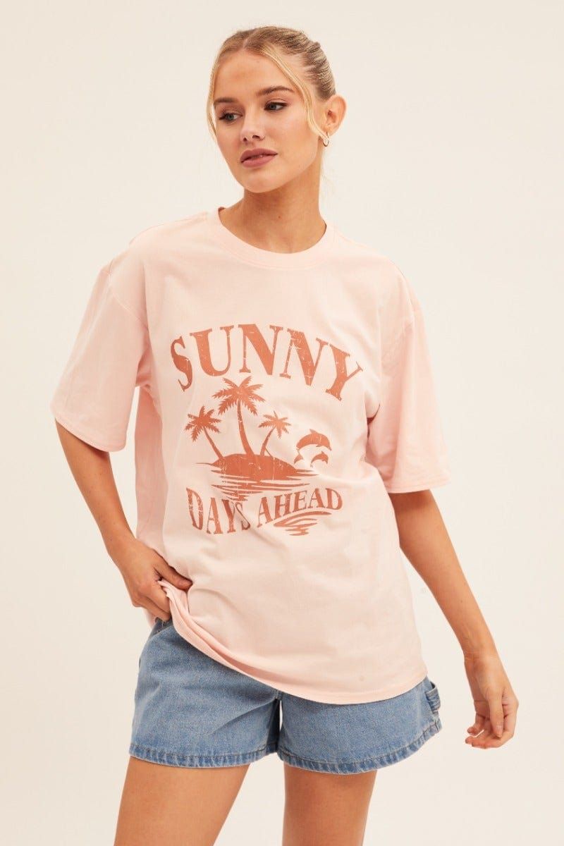 Pink Graphic T Shirt Short Sleeve Crew Neck sold by Ally Fashion product image thumbnail 3