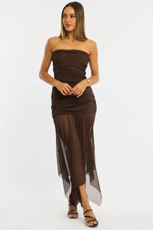 Brown Strapless Maxi Dress sold by Ally Fashion