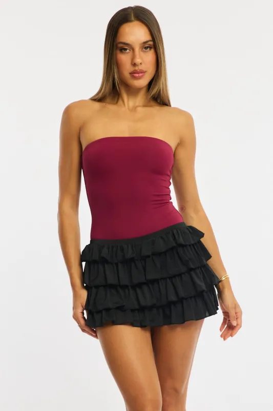 Black Bloomer Skort Skirt Elastic Waist Mid Rise Layered sold by Ally Fashion