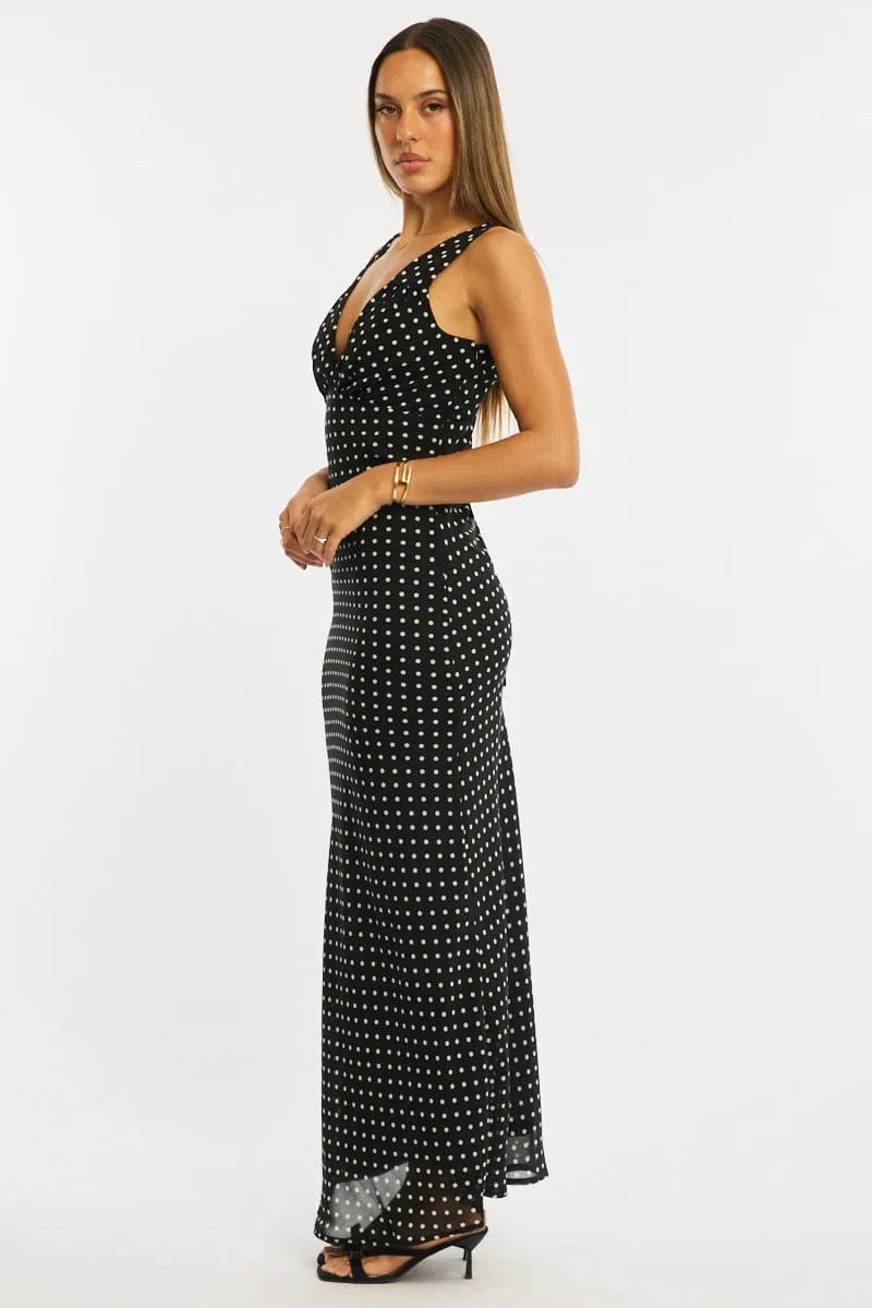 Black Polka Dot Maxi Dress V-neck Chiffon sold by Ally Fashion product image thumbnail 3