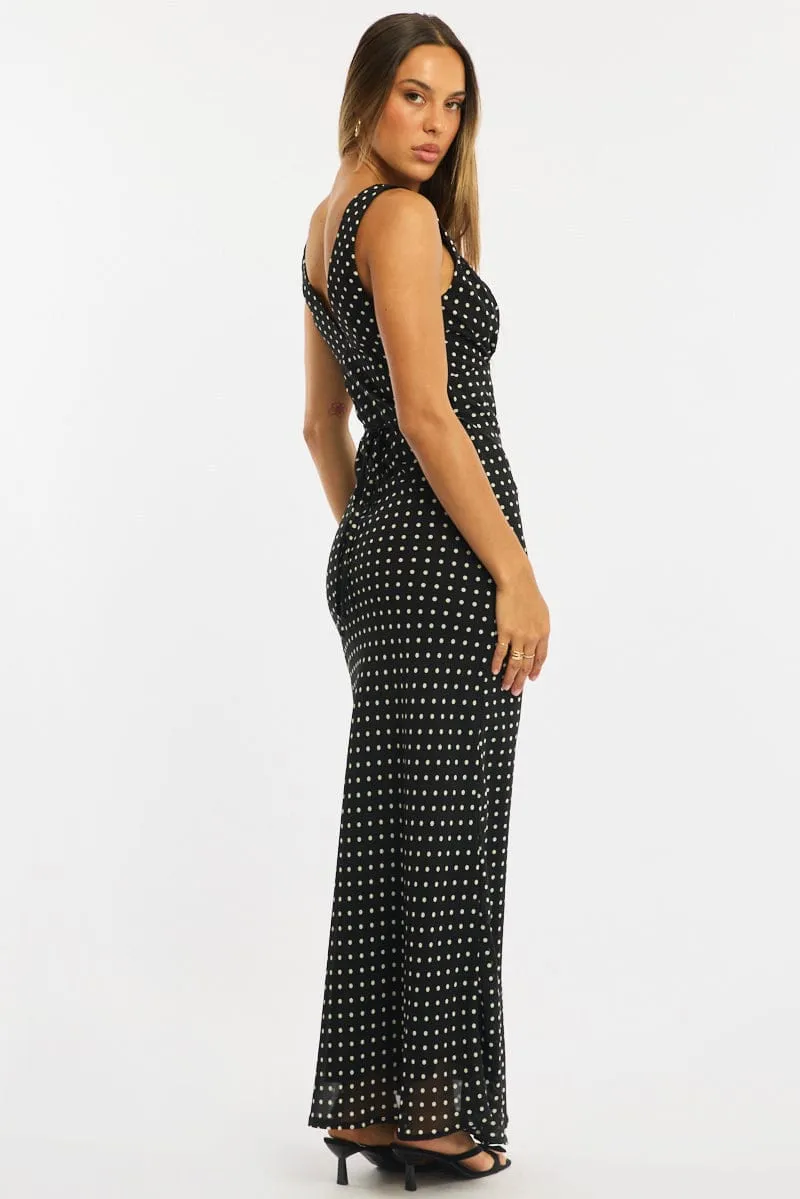 Black Polka Dot Maxi Dress V-neck Chiffon sold by Ally Fashion product image thumbnail 4