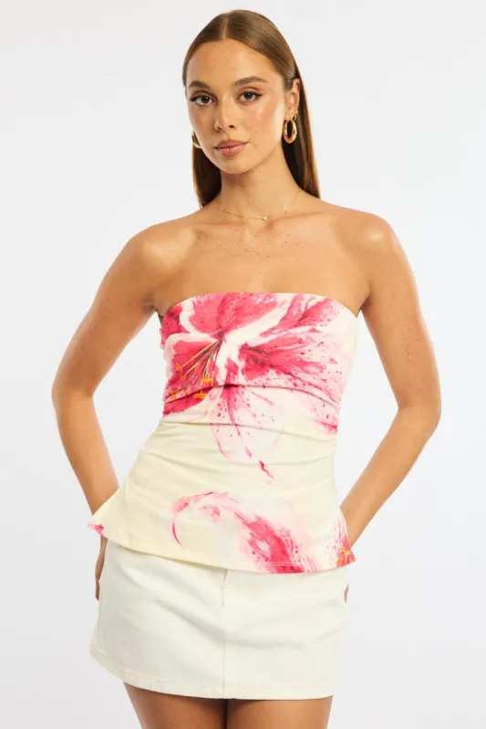 Yellow Floral Bandeau Top Side Split sold by Ally Fashion