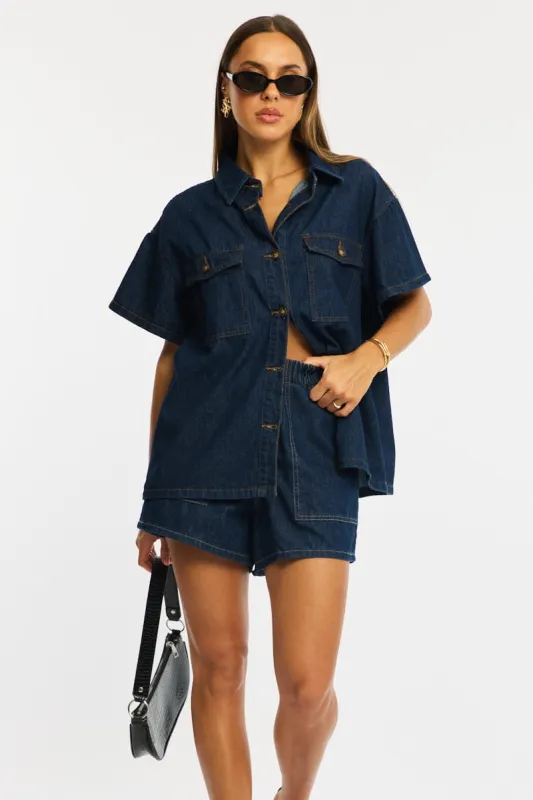 Denim Relaxed Shorts Elastic Waist sold by Ally Fashion