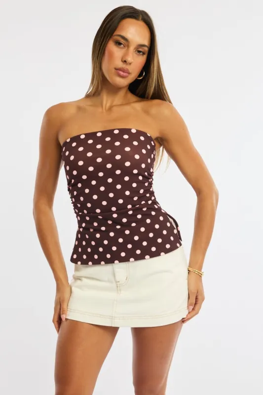 Red Polka Dot Bandeau Top Side Split sold by Ally Fashion