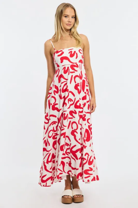 Red Abstract Maxi Dress Strappy sold by Ally Fashion