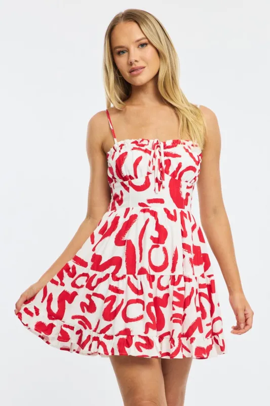 Red Abstract Fit And Flare Dress Mini sold by Ally Fashion
