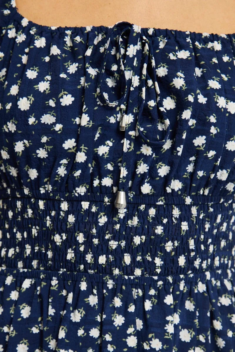 Blue Floral Fit And Flare Dress Puff Sleeve sold by Ally Fashion product image thumbnail 5