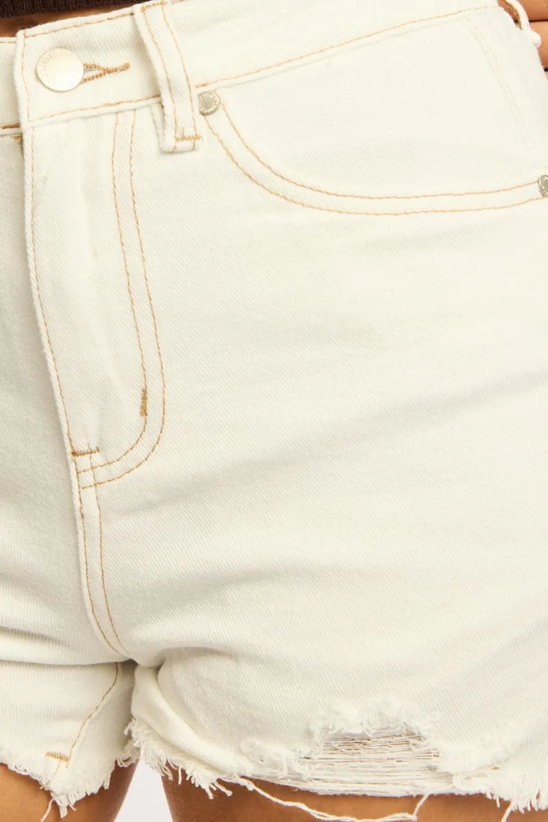 White Relaxed Shorts Mid Rise Back Elastic Waist sold by Ally Fashion product image thumbnail 5