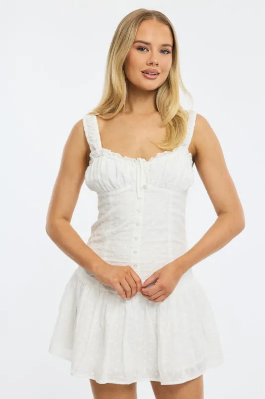 White Mini Dress Eyelet Fabric sold by Ally Fashion