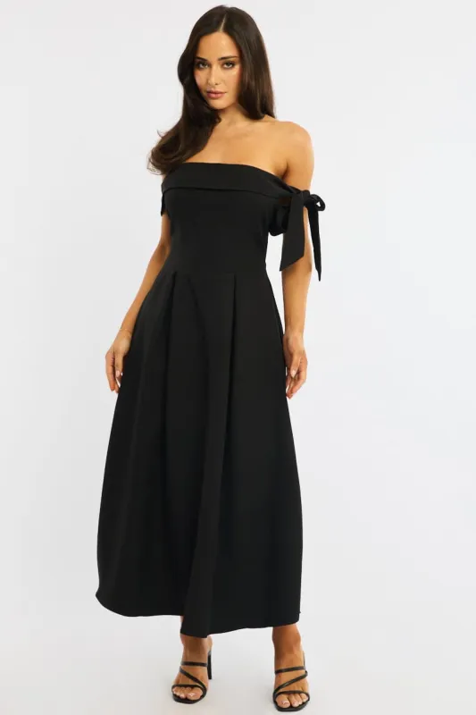 Black Off Shoulder Midi Dress sold by Ally Fashion