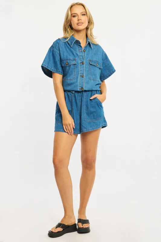 Denim Relaxed Shorts Elastic Waist sold by Ally Fashion