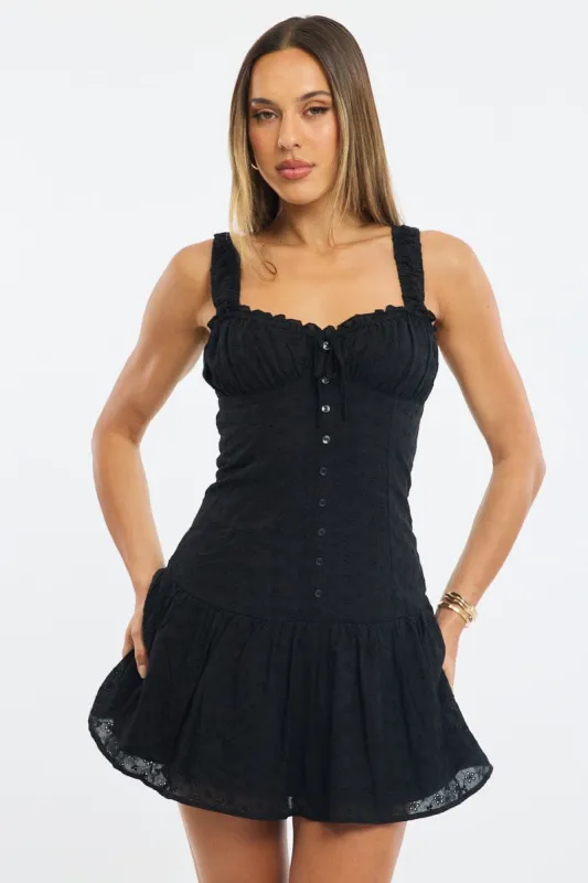 Black Mini Dress Eyelet Fabric sold by Ally Fashion