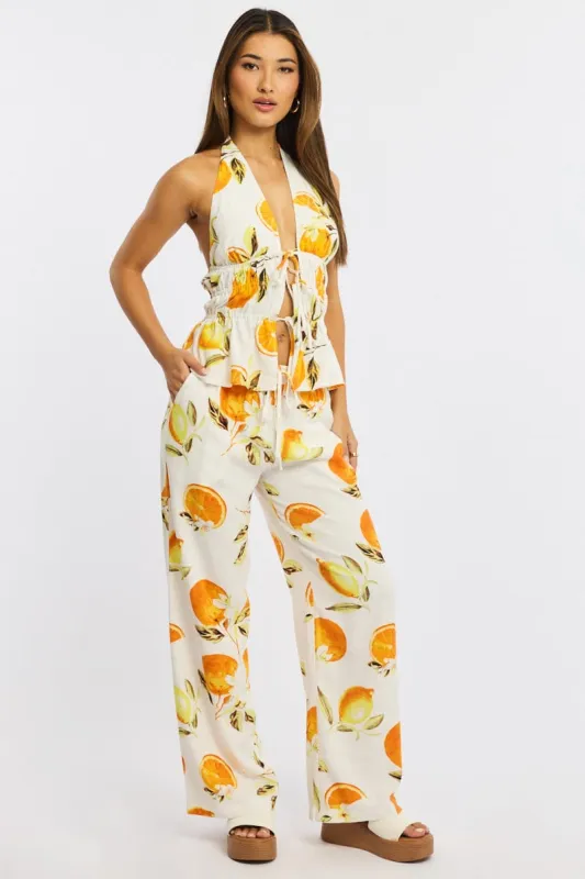 Orange Abstract Wide Leg Pants Elasticated Waist sold by Ally Fashion