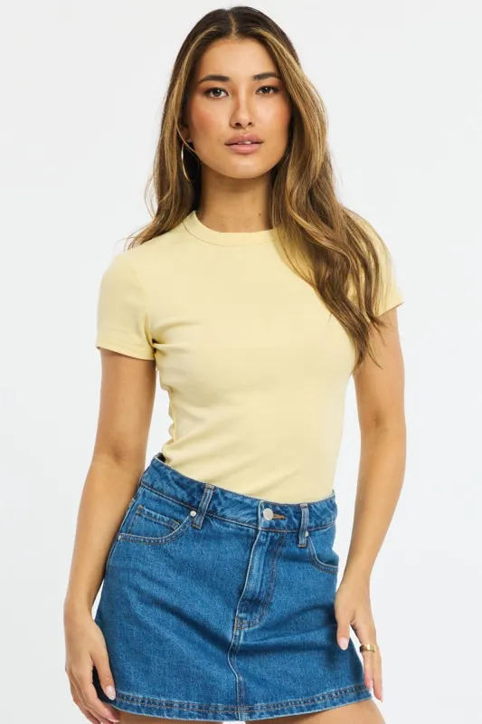 Yellow T-shirt Short Sleeve Crew Neck sold by Ally Fashion