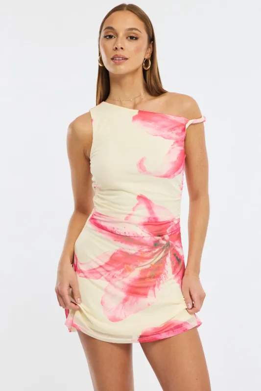 Yellow Floral Mini Dress Off Shoulder sold by Ally Fashion