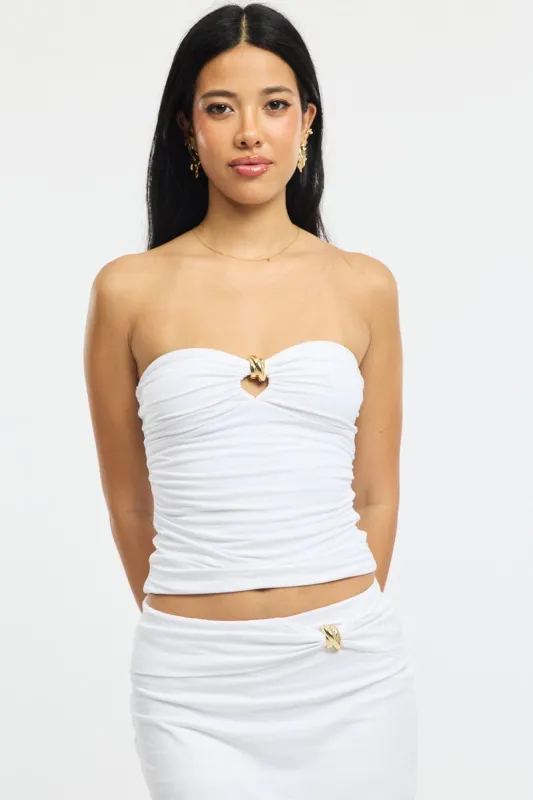 White Bandeau Top Sleeveless Metal Detail sold by Ally Fashion