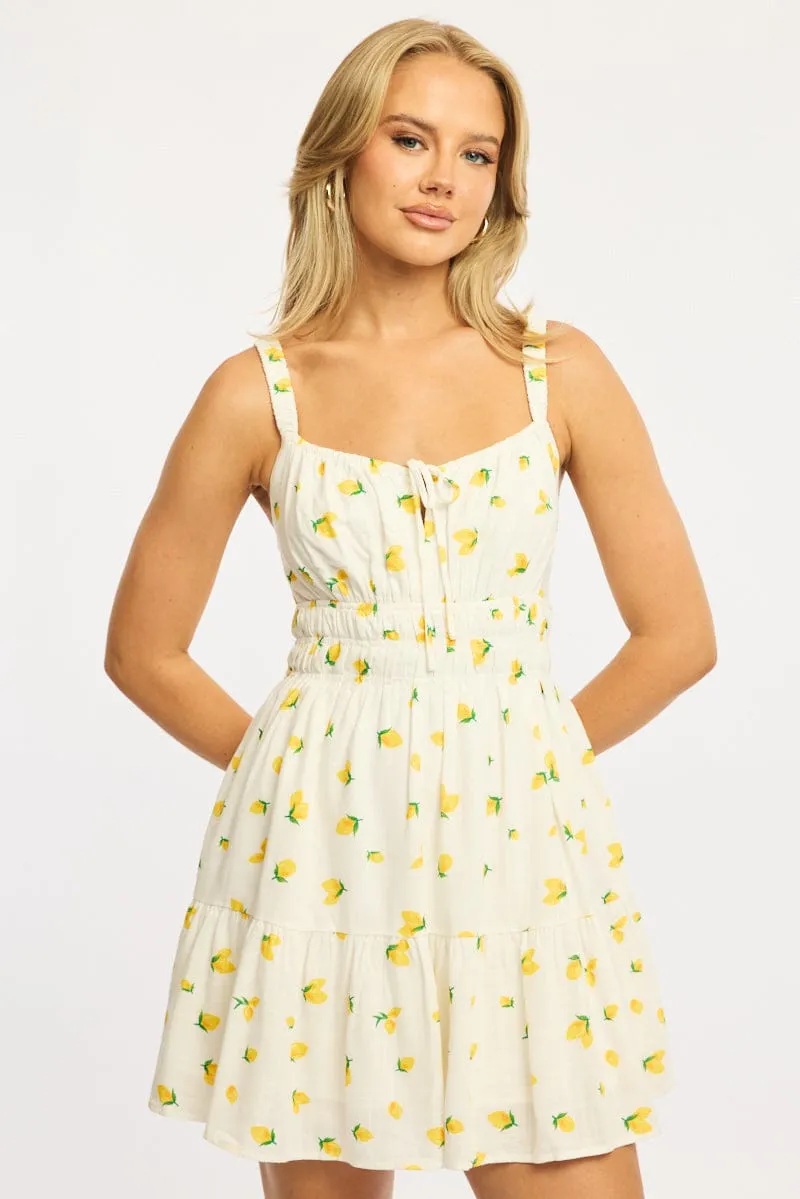 Yellow Ditsy Fit And Flare Dress Mini sold by Ally Fashion
