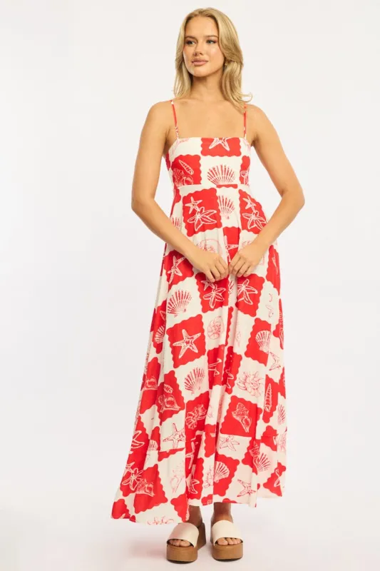 Red Abstract Maxi Dress Strappy sold by Ally Fashion